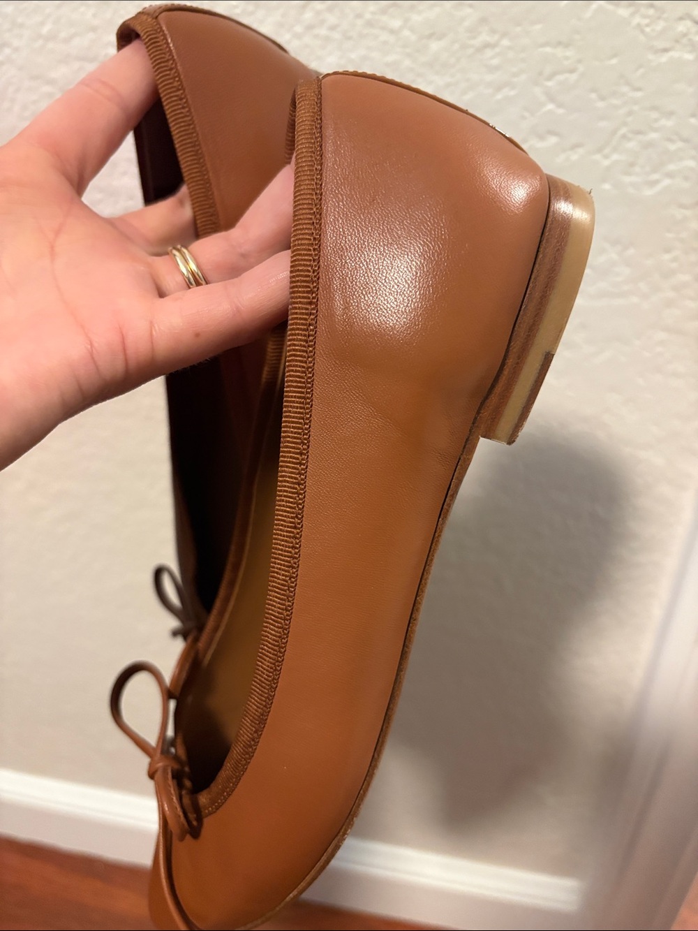 Margaux Cognac Pointed-Toe Bow Flats - Picture 4 of 6